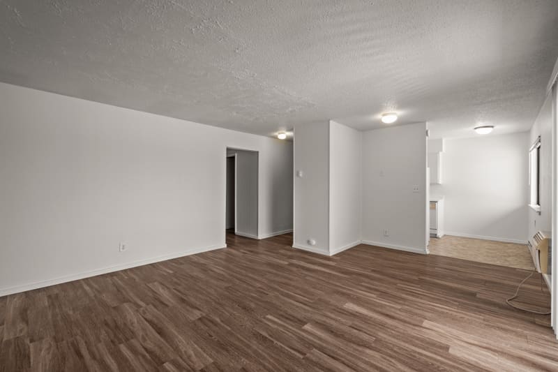 Open apartment living area at Campus Village