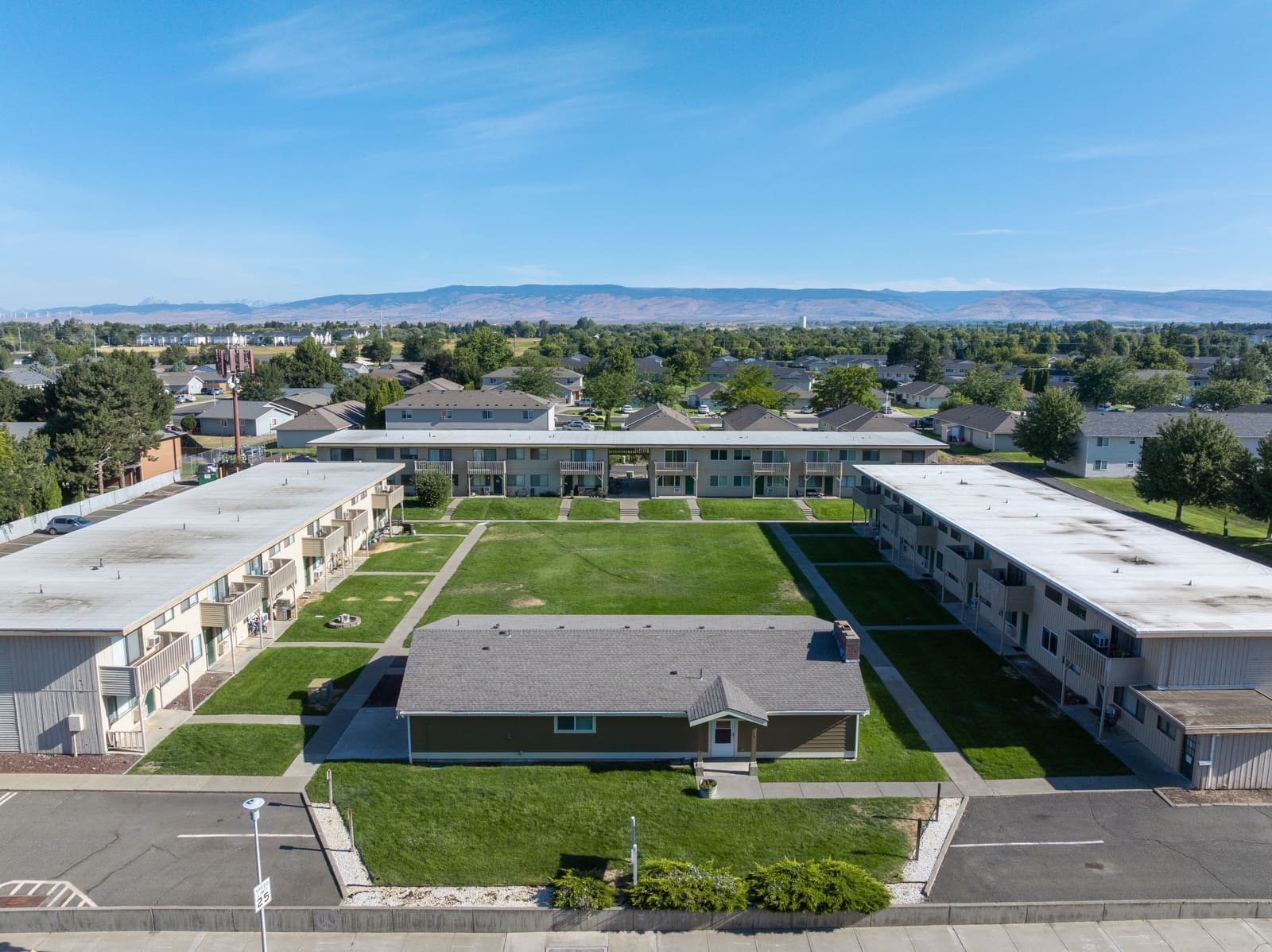 Aerial view of Campus Village Apartments in Ellensburg, Washington, near Central Washington University